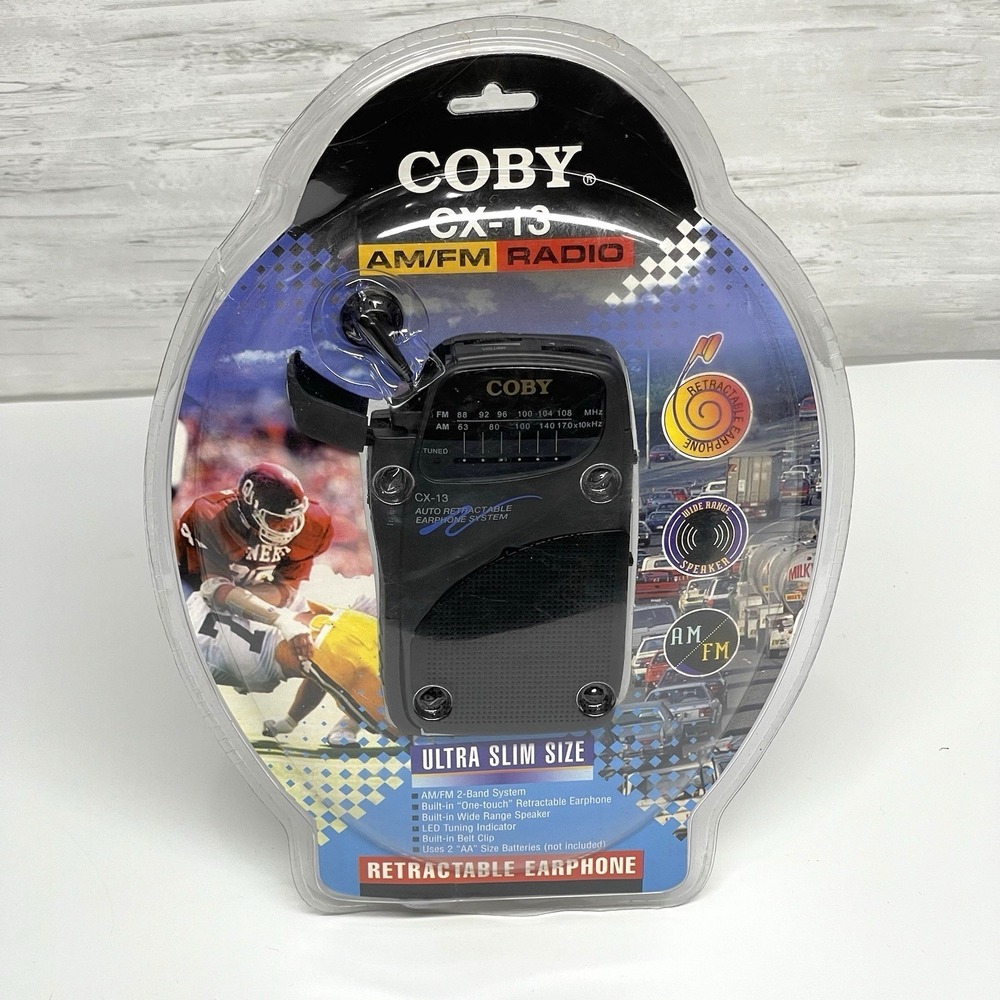 Coby Cx-13 AM FM Tuner Portable‎ Radio Retractable Earphone New In Package Vtg